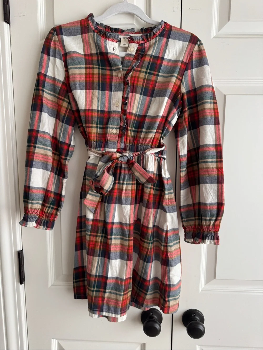 Crewcuts Girls Plaid Flannel Dress Size 12 Tie Waist Long Sleeve Holiday new nwt